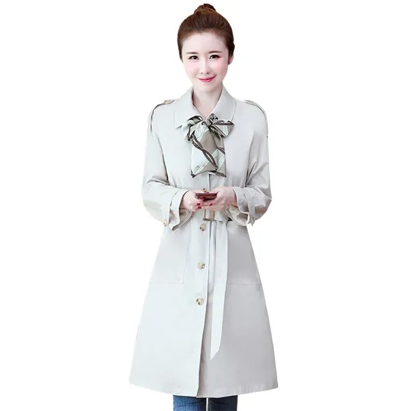 Женская ветровка средней длины, новое весеннее пальто абрикосового цвета с воротником-бантом, женский модный тренчкот D202, 2020
