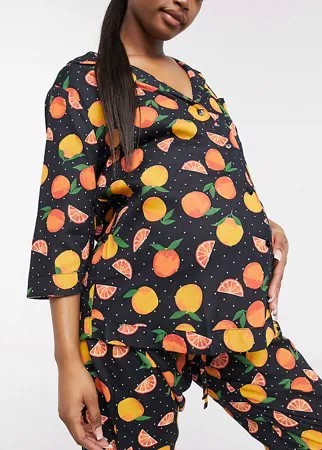 Пижамная рубашка из 100% модала с принтом апельсинов ASOS DESIGN Maternity Выбирай и Комбинируй-Черный цвет