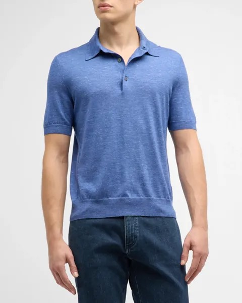 Мужской свитер-поло меланжевой вязки ZEGNA, цвет Medium Blue Solid