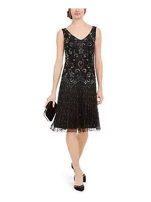 JKARA Женское черное вечернее платье с заниженной талией и заниженной талией, расшитое блестками, без рукавов и V-образным вырезом 14