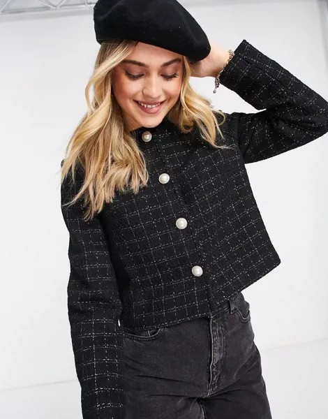 Черный пиджак из ткани букле с блестками от комплекта New Look