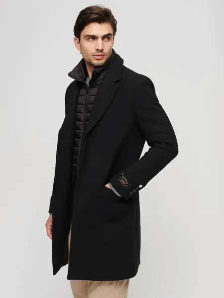 Шерстяное городское пальто 2 в 1 Superdry, черный