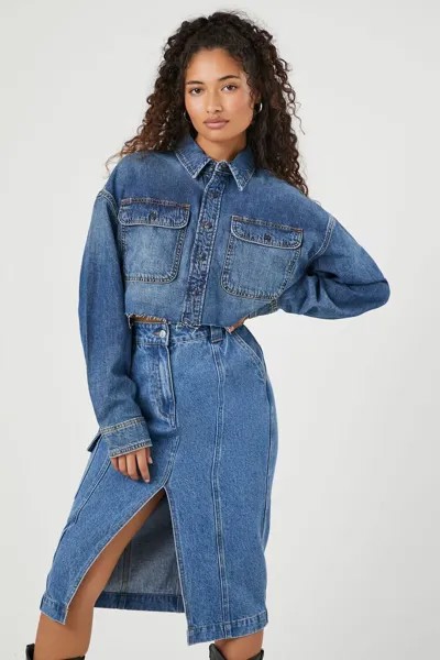 Укороченная джинсовая рубашка Forever 21, деним