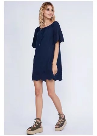 Мини-платье с открытыми плечами и вышивкой ришелье ZARINA 9226008508 Синий 46