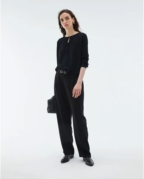 Женская блузка с круглым вырезом и длинными рукавами-фонариками System Action, черный
