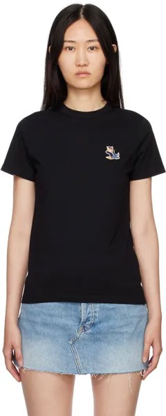 Черная классическая футболка с нашивкой из лисы Maison Kitsune
