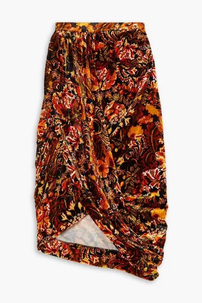 Бархатная юбка с запахом и драпированным принтом Dries Van Noten, оранжевый