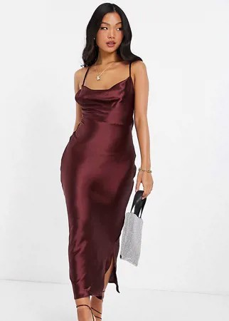 Атласное платье макси со шнуровкой на спинке ASOS DESIGN Petite-Красный