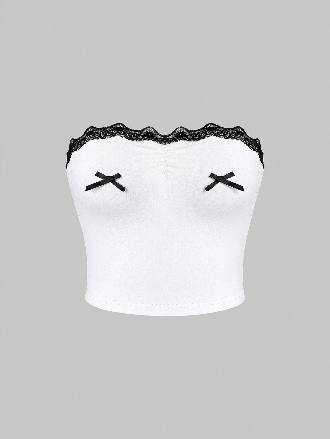 SHEIN MOD рубашка без бретелек, бабочка, бант, кружевной край, белый цвет
