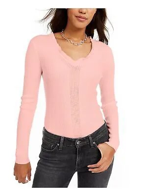 Женская розовая трикотажная футболка с длинными рукавами и V-образным вырезом HOOKED UP для юниоров S