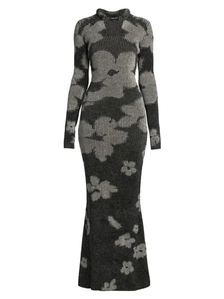 Трикотажное платье макси с цветочным принтом Giorgio Armani