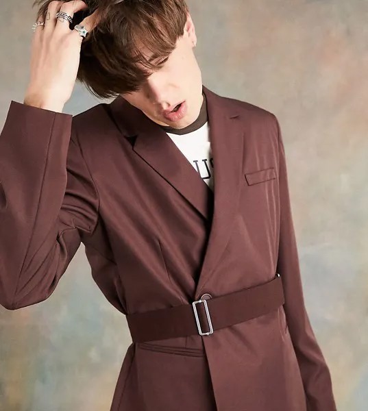 Коричневый пиджак асимметричного кроя с поясом (от комплекта) COLLUSION Unisex-Коричневый цвет