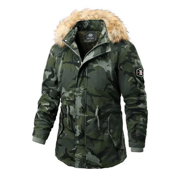 Мужская длинная куртка с капюшоном, повседневная Камуфляжная парка из 100% хлопка, уличные теплые толстые парки с карманами для зимы