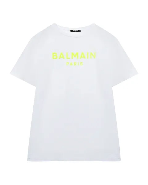 Футболка с неоновым лого, белая Balmain