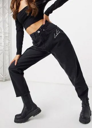 Черные джинсы в винтажном стиле с завышенной талией и необработанной кромкой The Couture Club-Черный цвет