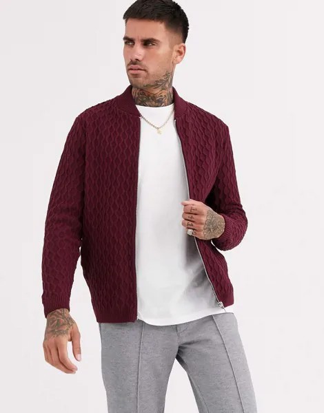 Бордовый трикотажный бомбер ASOS DESIGN-Красный