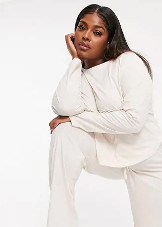 Трикотажный лонгслив кремового цвета от комбинируемой пижамы ASOS DESIGN Curve-Белый