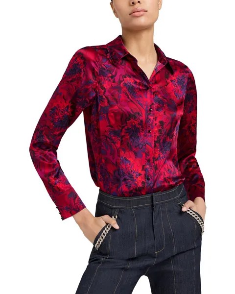 Cinq à Sept Marbled Peonies Petra Шелковый топ, красный
