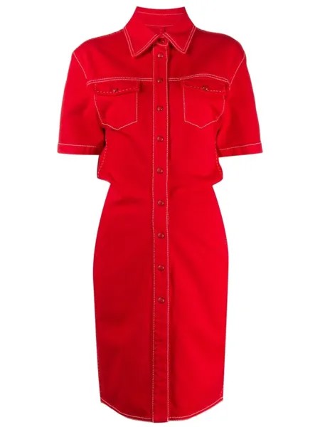 Off-White джинсовое платье-рубашка, красный