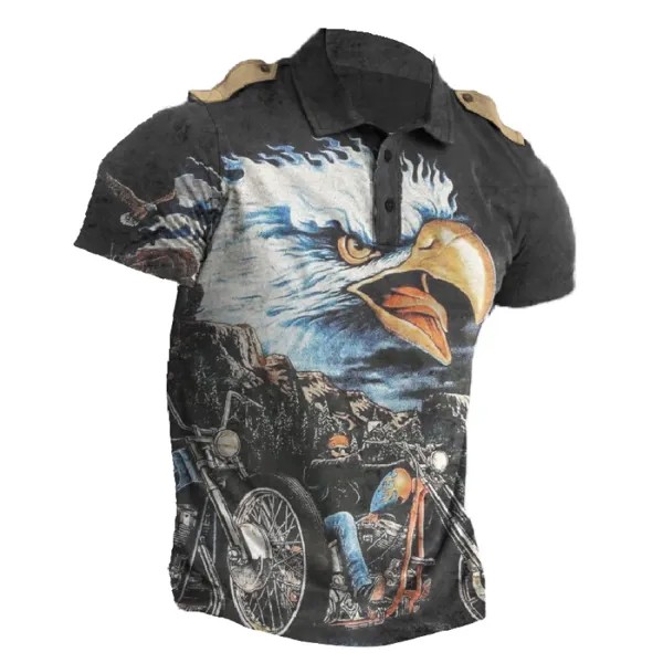 Мужская винтажная футболка с воротником поло Biker Hawk