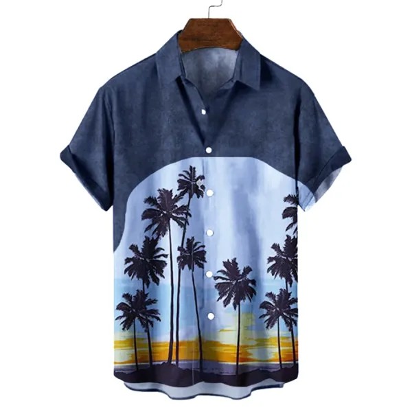 Мужская рубашка с принтом Hawaiian Palms с цветными блоками
