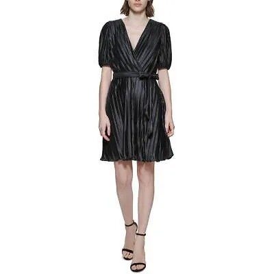 Женское плиссированное платье до колена с пышными рукавами и запахом DKNY BHFO 6168