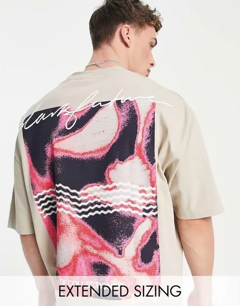 Плотная футболка в стиле oversized бежевого цвета с графическими принтами от комплекта ASOS Dark Future-Светло-бежевый цвет