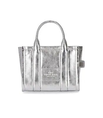 Marc Jacobs Маленькая кожаная сумка-тоут из металлизированной кожи Серебряная женская сумка