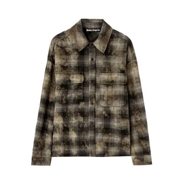 Рубашка Palm Angels Curved Logo Check Long-Sleeve Shirt, цвет Dark Grey/Off White