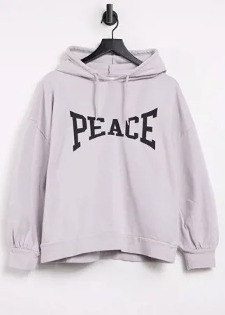 Серый худи с надписью 'Peace' Topshop