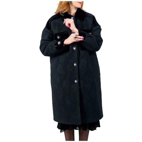 Пальто-рубашка-пуховик с серыми пуговицами брошами, 42-52