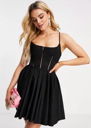 Черное платье мини с корсетом и шнуровкой на спине ASOS DESIGN Premium-Черный цвет