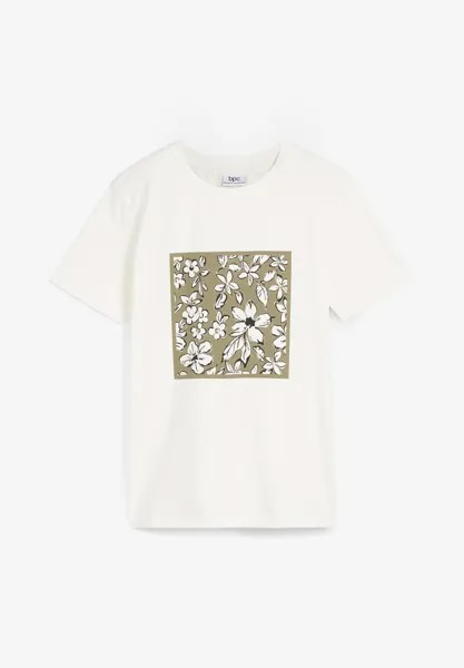 Футболка с принтом Mit Blumen bonprix, белая