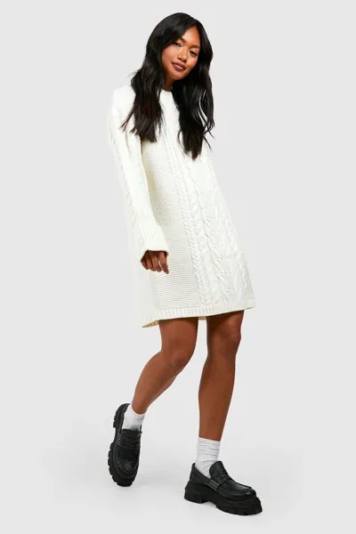 Мини-платье-джемпер кабельной трикотажи Boohoo, кремовый