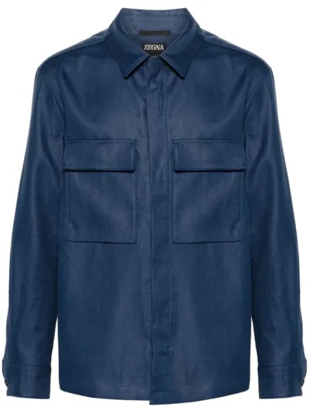 Zegna льняная куртка-рубашка на пуговицах, синий