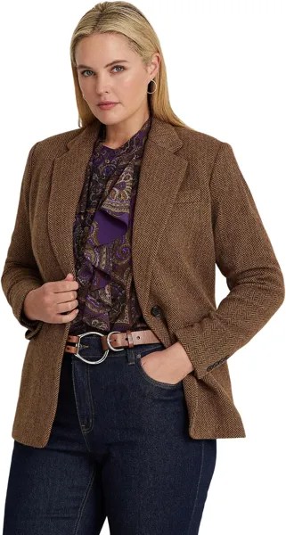 Куртка LAUREN Ralph Lauren Plus-Size Wool-Blend Herringbone Blazer, цвет Brown Tan