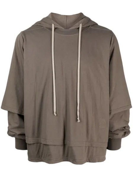 Rick Owens DRKSHDW layered cotton hoodie, нейтральный цвет