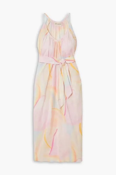 Платье миди Sydney из хлопкового крепона с поясом и принтом Mara Hoffman, пастельно-розовый