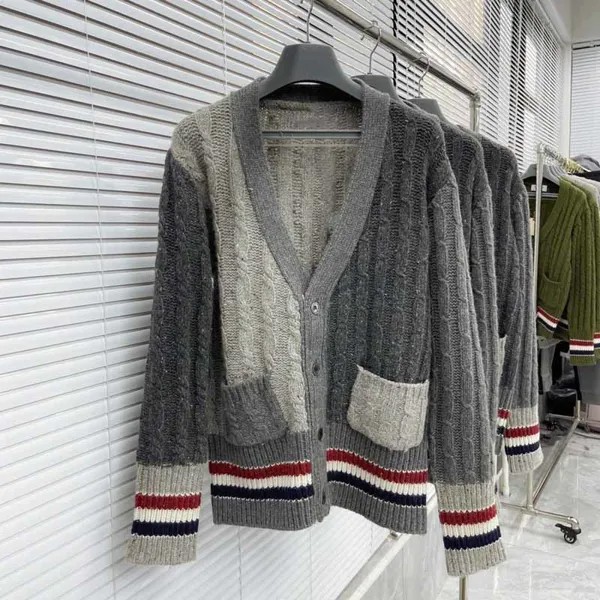 Свитер TB, модный бренд RWB, дизайнерский однотонный мужской свитер в стиле пэчворк, кардиган, женские винтажные удобные вязаные свитера