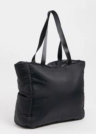 Черная нейлоновая сумка-тоут с мягким уплотнителем и боковыми карманами ASOS DESIGN-Черный
