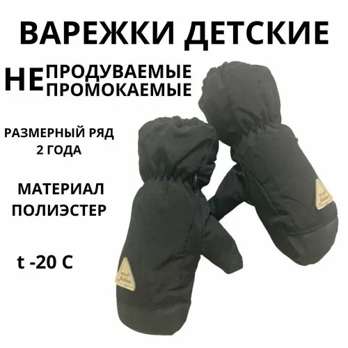 Варежки , размер 2-4 года, черный