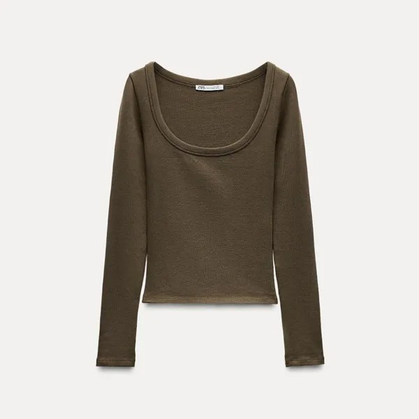Лонгслив Zara Ribbed Long Sleeve, серо-коричневый