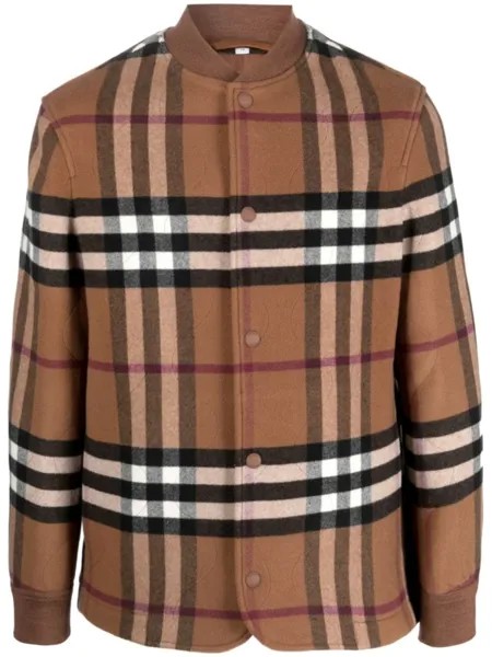 Burberry шерстяной бомбер в клетку, коричневый