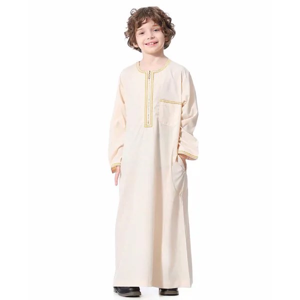 Длинное мусульманское платье для мальчиков-подростков Abaya Jubba Thobe, мусульманское детское платье Caftan, халат с вышивкой, кафтан, служба поклоне...