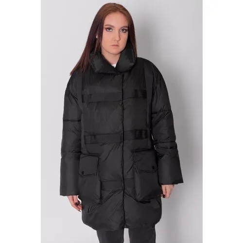 Куртка  nitia, демисезон/зима, средней длины, силуэт прямой, подкладка, размер 44, черный