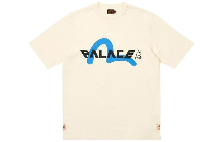 Футболка ко-бренда X EVISU унисекс молочно-белого цвета Palace, белый