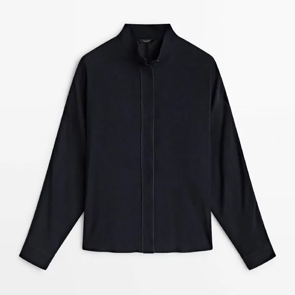 Рубашка Massimo Dutti High Collar, темно-синий