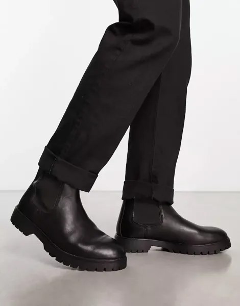 Черные кожаные ботинки челси Red Tape на толстой подошве и голенище до середины икры