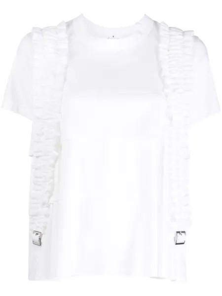 Noir Kei Ninomiya buckle-embellished ruffled T-shirt, белый