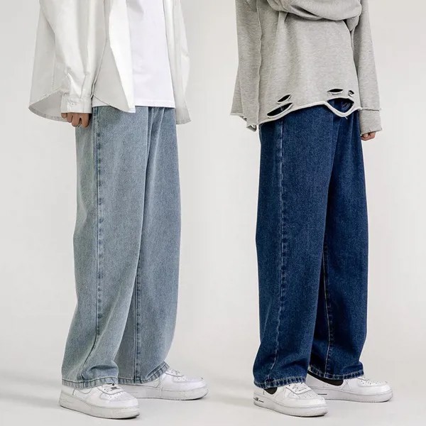 Мужские джинсы Мода Свободные прямые Повседневные широкие брюки Мужские уличные одежды Хип-хоп брюки